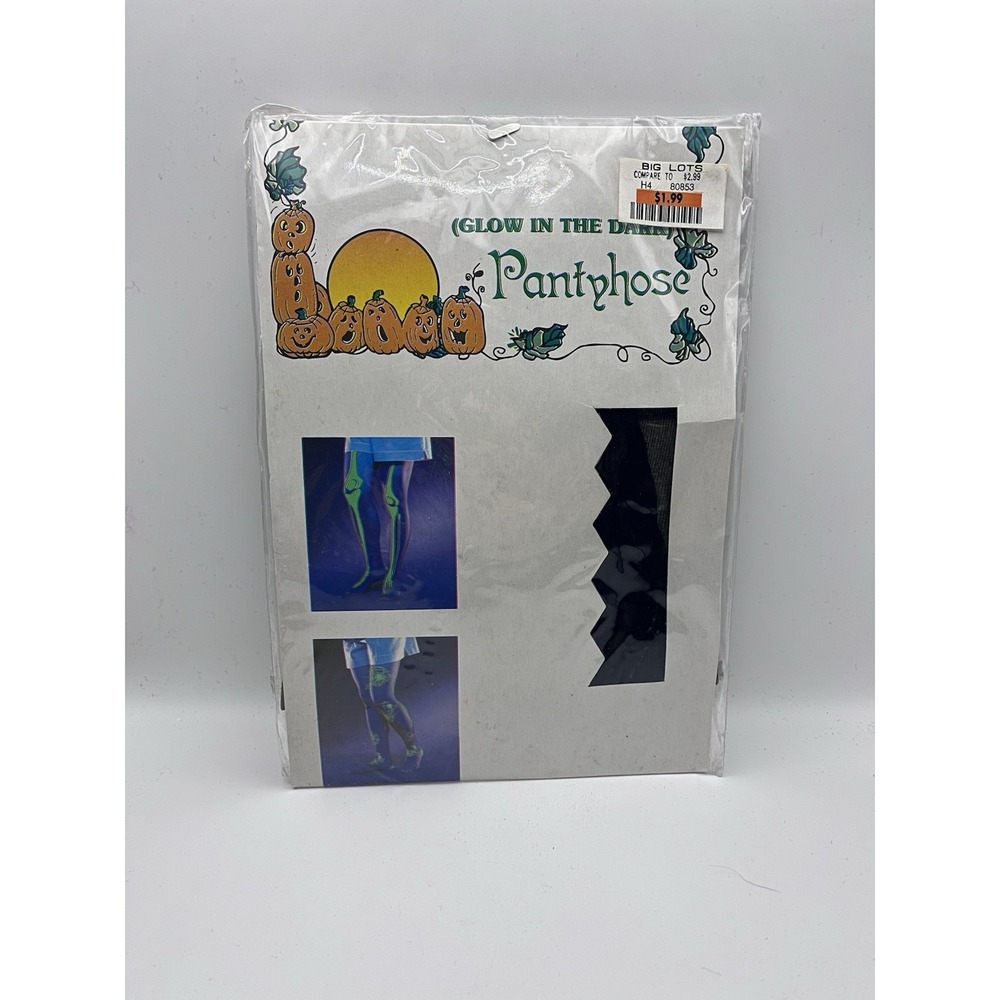 Vintage Halloween Glow in the Dark Skeleton Pantyhose Tights Deadstock OSFA